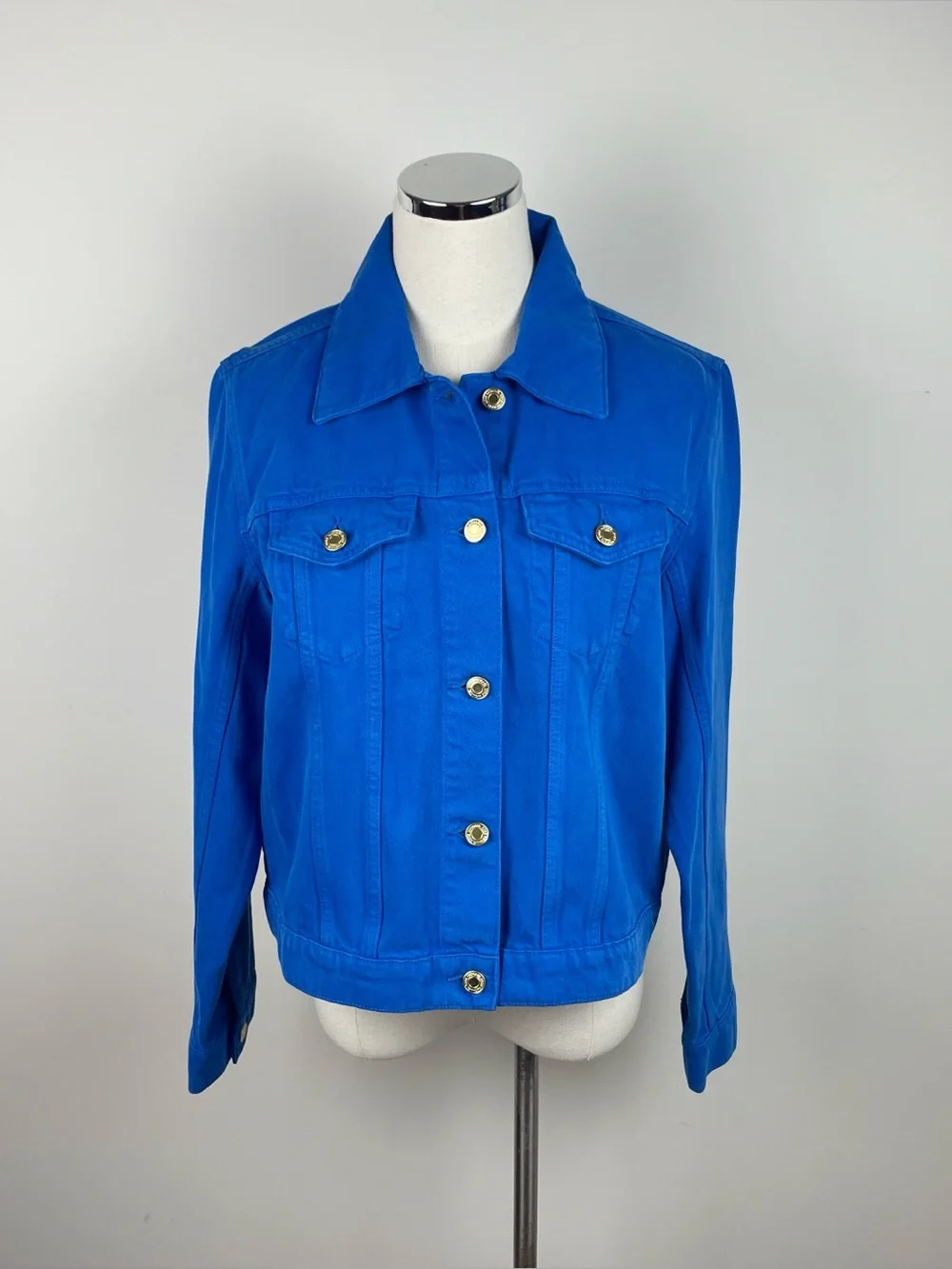Michael Kors Royal Blue Denim Gold Button Jacket Women Large